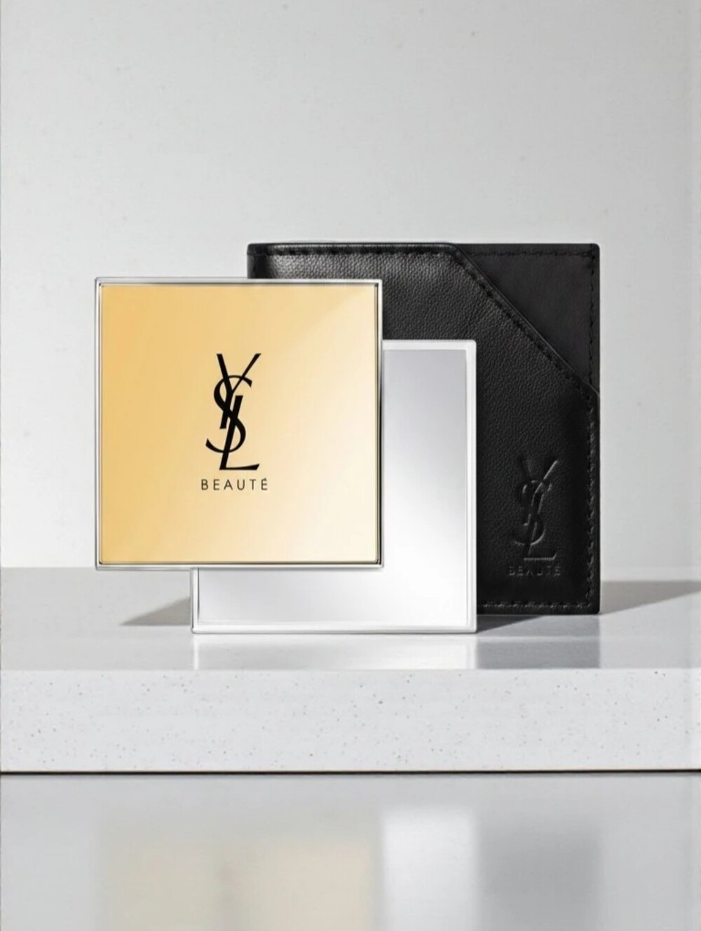 Yves Saint Laurent Makeup Compact Mirror with Black Patent Leather Pouch